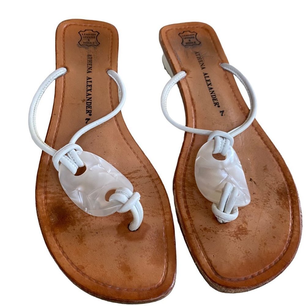 Athena Alexander Flip Flops White Sandals Leather Nautical Womens Size 7
